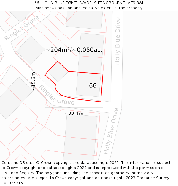 66, HOLLY BLUE DRIVE, IWADE, SITTINGBOURNE, ME9 8WL: Plot and title map