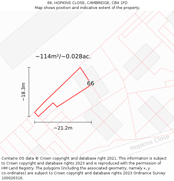 66, HOPKINS CLOSE, CAMBRIDGE, CB4 1FD: Plot and title map