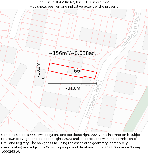 66, HORNBEAM ROAD, BICESTER, OX26 3XZ: Plot and title map