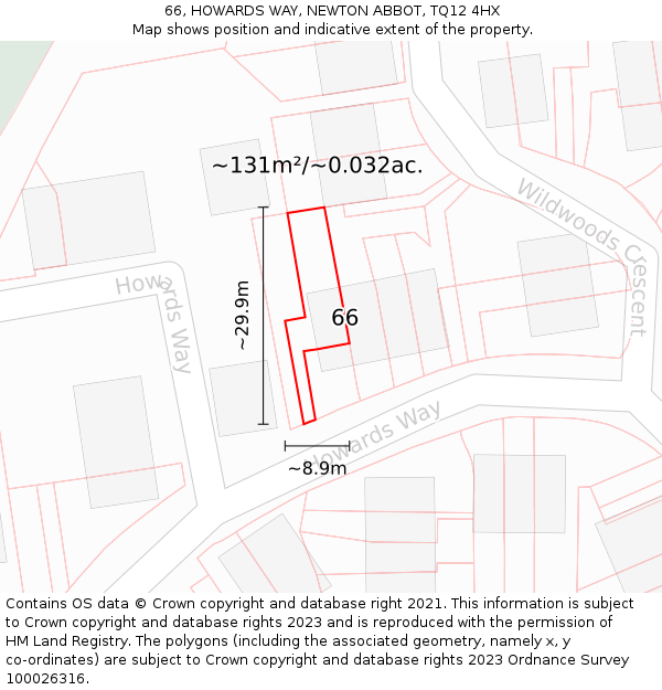 66, HOWARDS WAY, NEWTON ABBOT, TQ12 4HX: Plot and title map