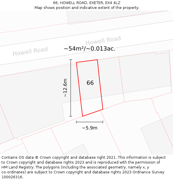 66, HOWELL ROAD, EXETER, EX4 4LZ: Plot and title map