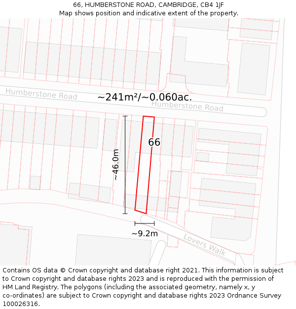 66, HUMBERSTONE ROAD, CAMBRIDGE, CB4 1JF: Plot and title map