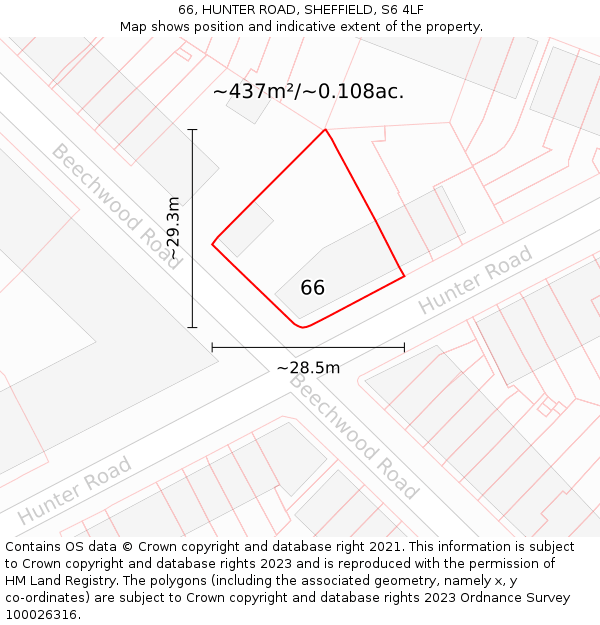 66, HUNTER ROAD, SHEFFIELD, S6 4LF: Plot and title map
