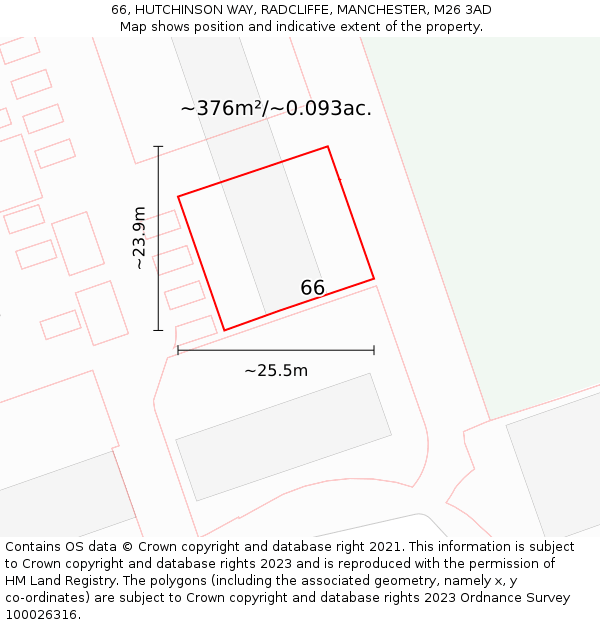 66, HUTCHINSON WAY, RADCLIFFE, MANCHESTER, M26 3AD: Plot and title map