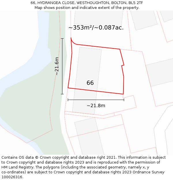 66, HYDRANGEA CLOSE, WESTHOUGHTON, BOLTON, BL5 2TF: Plot and title map