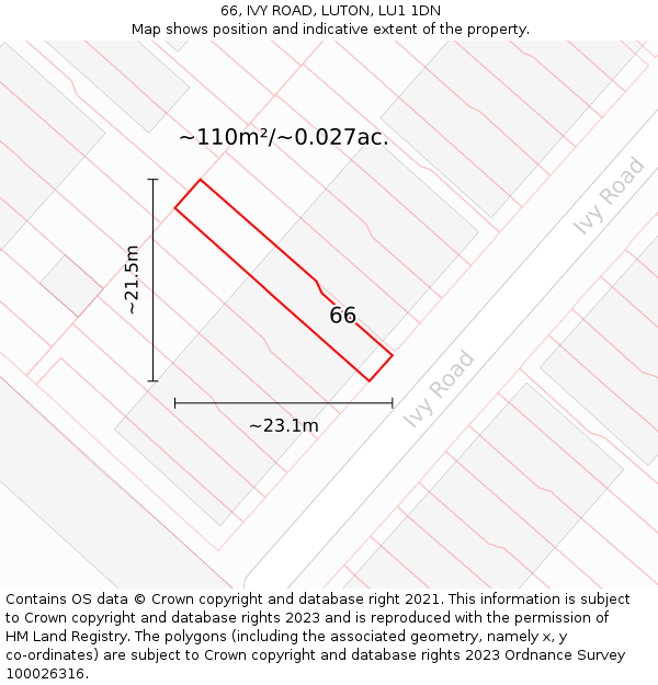 66, IVY ROAD, LUTON, LU1 1DN: Plot and title map