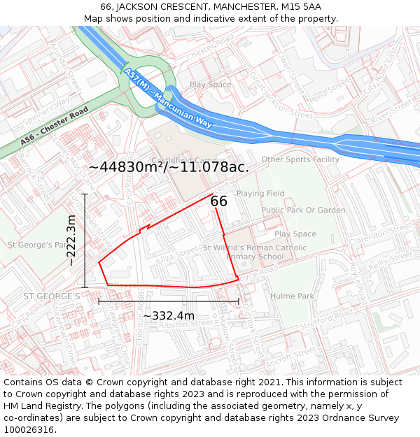 66, JACKSON CRESCENT, MANCHESTER, M15 5AA: Plot and title map