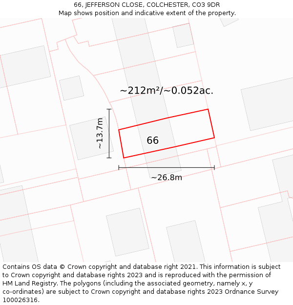 66, JEFFERSON CLOSE, COLCHESTER, CO3 9DR: Plot and title map