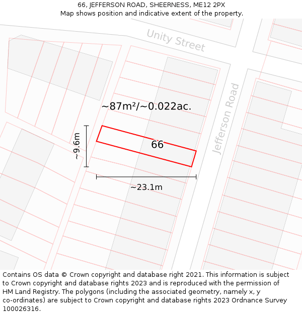 66, JEFFERSON ROAD, SHEERNESS, ME12 2PX: Plot and title map
