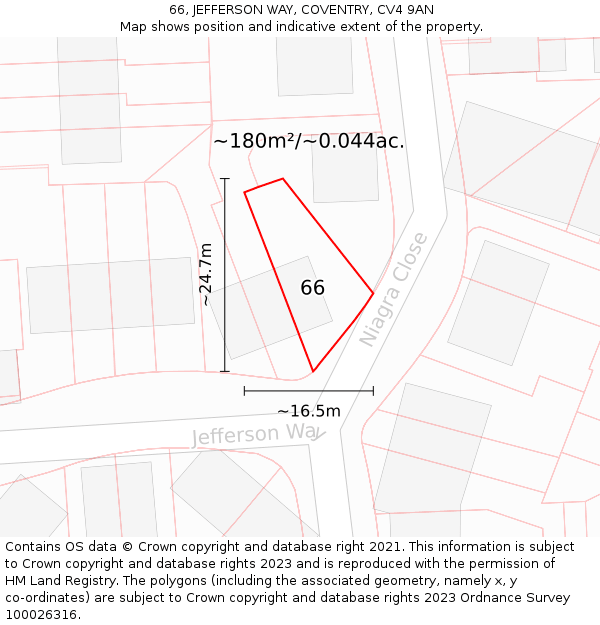 66, JEFFERSON WAY, COVENTRY, CV4 9AN: Plot and title map