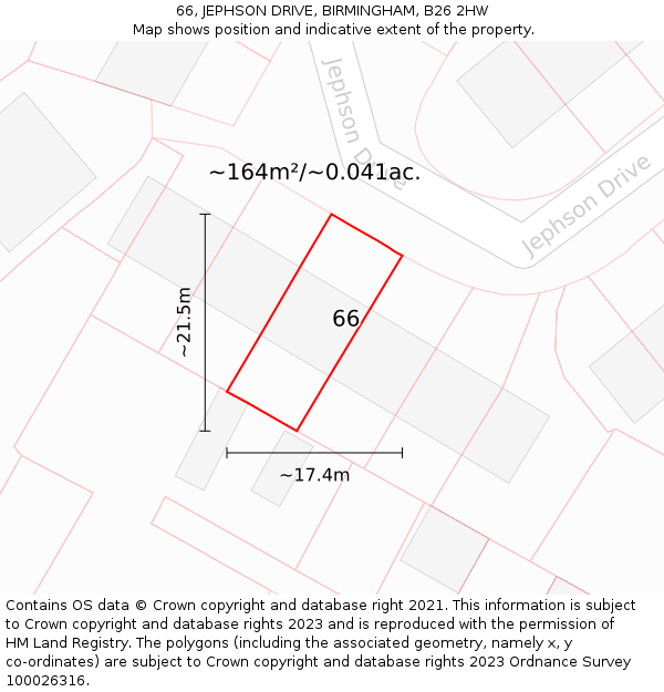 66, JEPHSON DRIVE, BIRMINGHAM, B26 2HW: Plot and title map