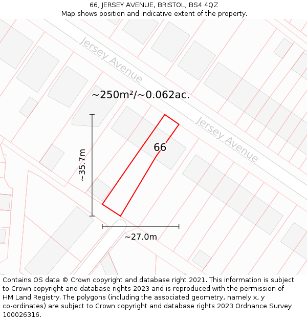 66, JERSEY AVENUE, BRISTOL, BS4 4QZ: Plot and title map