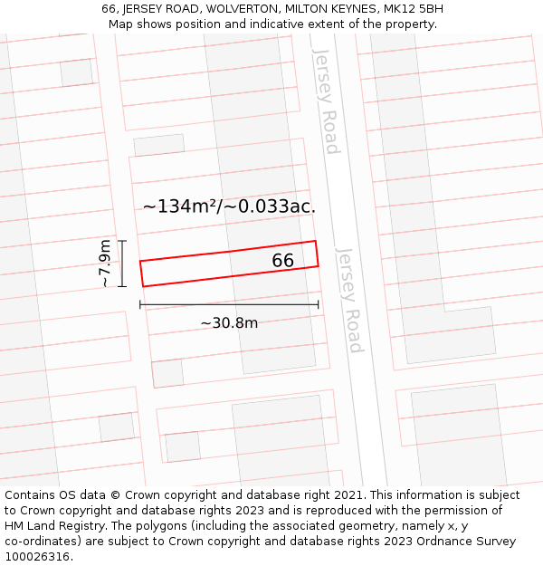 66, JERSEY ROAD, WOLVERTON, MILTON KEYNES, MK12 5BH: Plot and title map