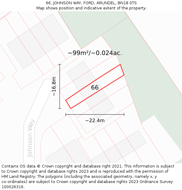 66, JOHNSON WAY, FORD, ARUNDEL, BN18 0TS: Plot and title map