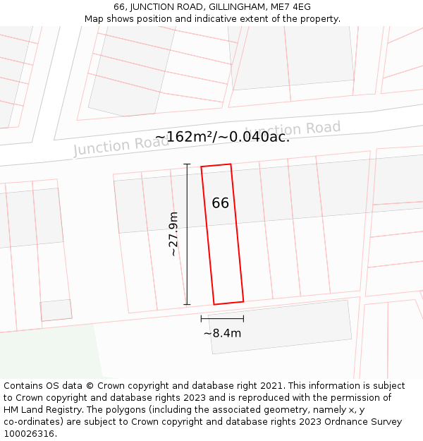66, JUNCTION ROAD, GILLINGHAM, ME7 4EG: Plot and title map