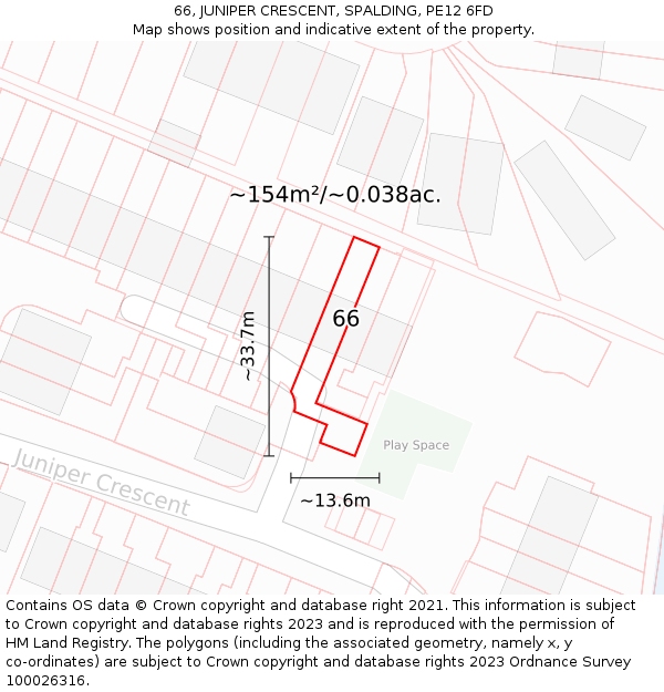 66, JUNIPER CRESCENT, SPALDING, PE12 6FD: Plot and title map
