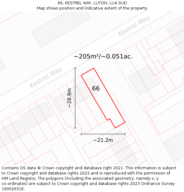 66, KESTREL WAY, LUTON, LU4 0UD: Plot and title map