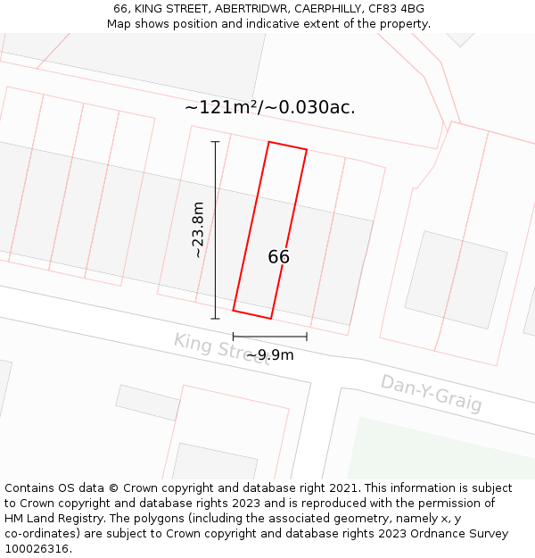 66, KING STREET, ABERTRIDWR, CAERPHILLY, CF83 4BG: Plot and title map