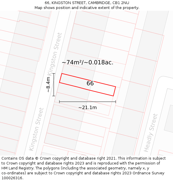 66, KINGSTON STREET, CAMBRIDGE, CB1 2NU: Plot and title map