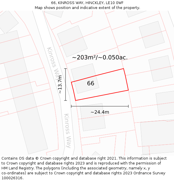 66, KINROSS WAY, HINCKLEY, LE10 0WF: Plot and title map