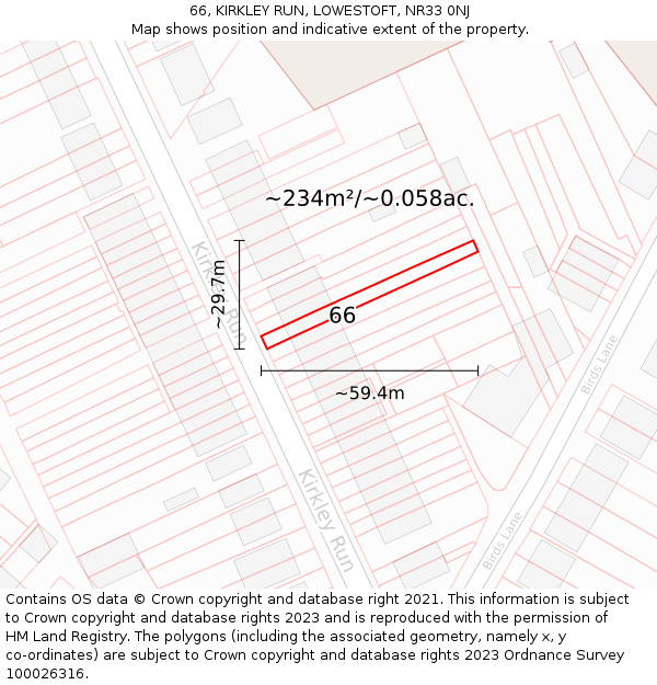66, KIRKLEY RUN, LOWESTOFT, NR33 0NJ: Plot and title map