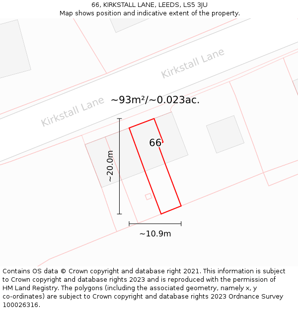 66, KIRKSTALL LANE, LEEDS, LS5 3JU: Plot and title map