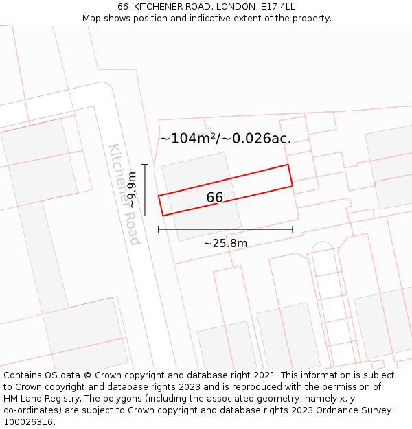 66, KITCHENER ROAD, LONDON, E17 4LL: Plot and title map