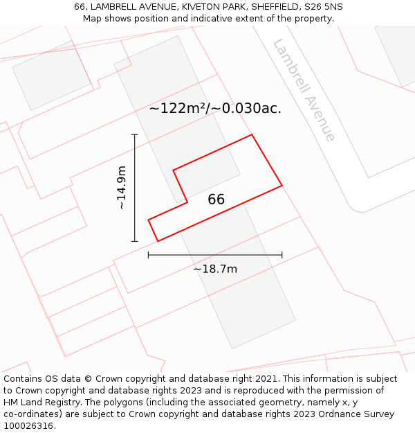 66, LAMBRELL AVENUE, KIVETON PARK, SHEFFIELD, S26 5NS: Plot and title map