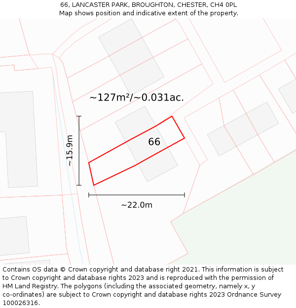 66, LANCASTER PARK, BROUGHTON, CHESTER, CH4 0PL: Plot and title map