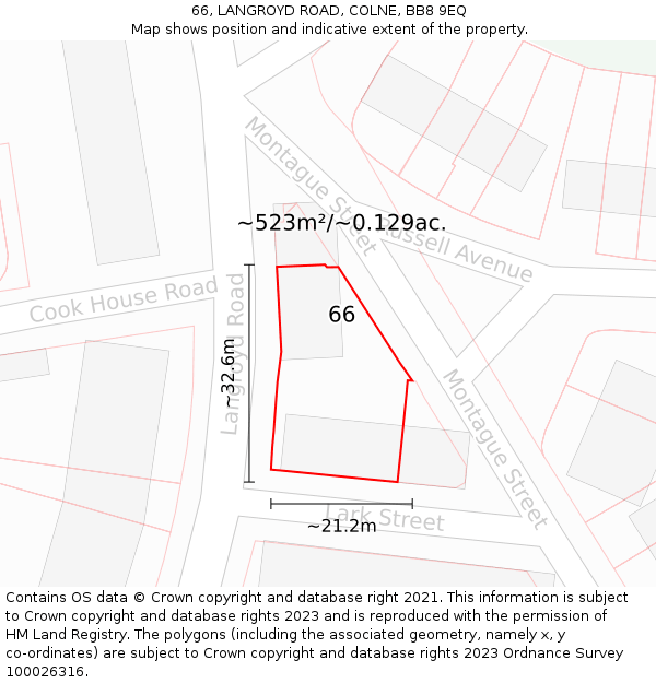 66, LANGROYD ROAD, COLNE, BB8 9EQ: Plot and title map