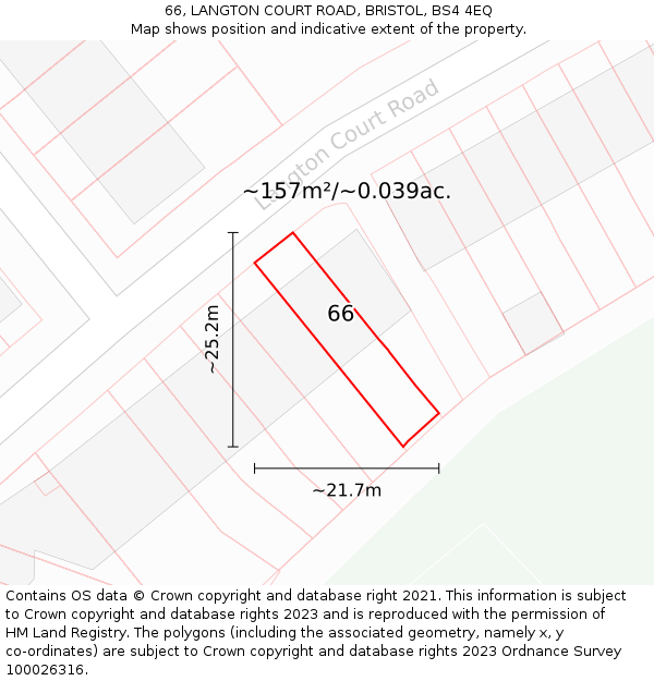 66, LANGTON COURT ROAD, BRISTOL, BS4 4EQ: Plot and title map