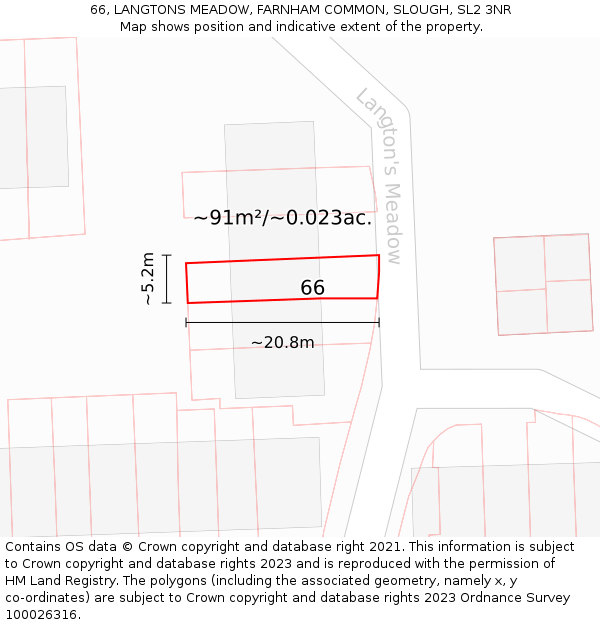 66, LANGTONS MEADOW, FARNHAM COMMON, SLOUGH, SL2 3NR: Plot and title map