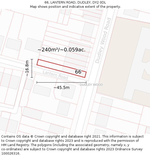 66, LANTERN ROAD, DUDLEY, DY2 0DL: Plot and title map