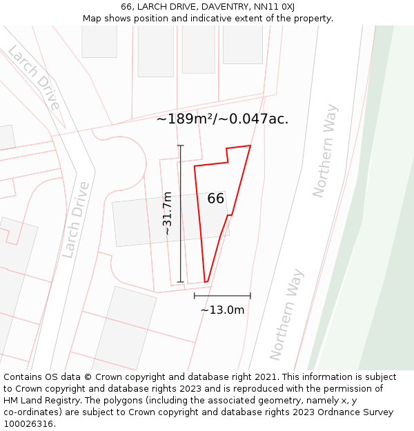 66, LARCH DRIVE, DAVENTRY, NN11 0XJ: Plot and title map