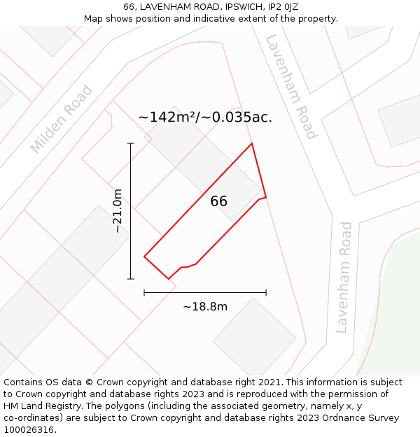 66, LAVENHAM ROAD, IPSWICH, IP2 0JZ: Plot and title map
