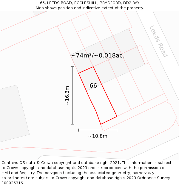 66, LEEDS ROAD, ECCLESHILL, BRADFORD, BD2 3AY: Plot and title map