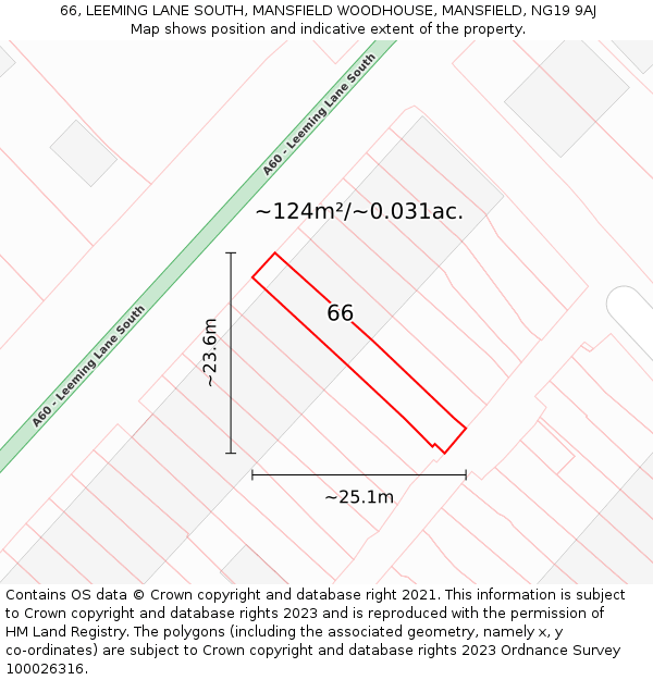 66, LEEMING LANE SOUTH, MANSFIELD WOODHOUSE, MANSFIELD, NG19 9AJ: Plot and title map