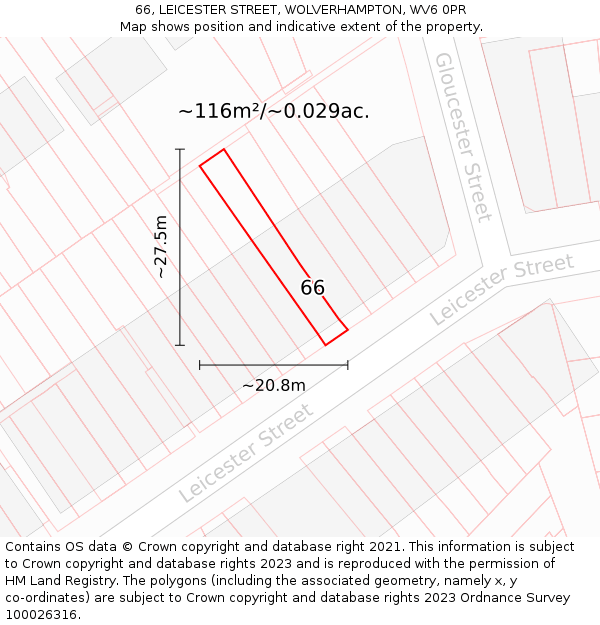 66, LEICESTER STREET, WOLVERHAMPTON, WV6 0PR: Plot and title map
