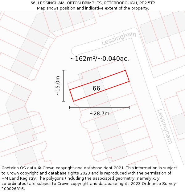 66, LESSINGHAM, ORTON BRIMBLES, PETERBOROUGH, PE2 5TP: Plot and title map