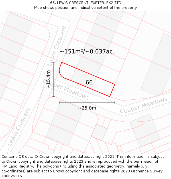 66, LEWIS CRESCENT, EXETER, EX2 7TD: Plot and title map