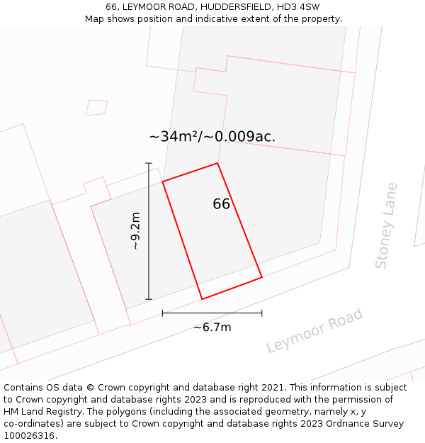 66, LEYMOOR ROAD, HUDDERSFIELD, HD3 4SW: Plot and title map