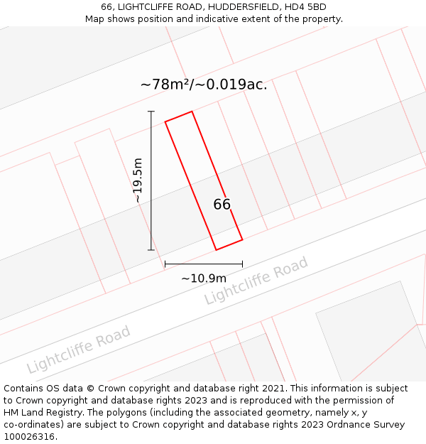 66, LIGHTCLIFFE ROAD, HUDDERSFIELD, HD4 5BD: Plot and title map