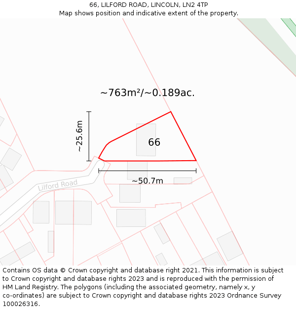 66, LILFORD ROAD, LINCOLN, LN2 4TP: Plot and title map