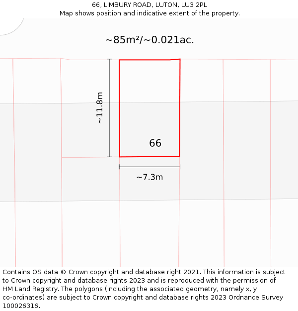 66, LIMBURY ROAD, LUTON, LU3 2PL: Plot and title map