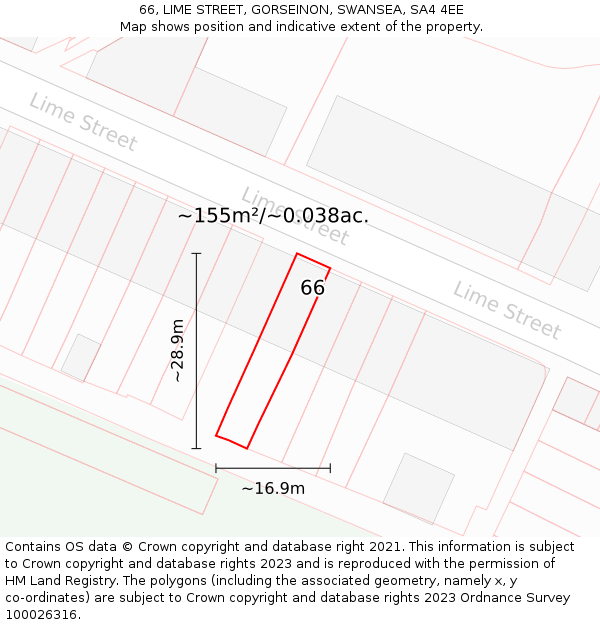 66, LIME STREET, GORSEINON, SWANSEA, SA4 4EE: Plot and title map