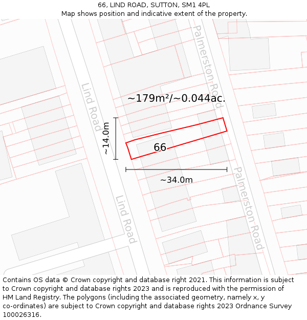 66, LIND ROAD, SUTTON, SM1 4PL: Plot and title map