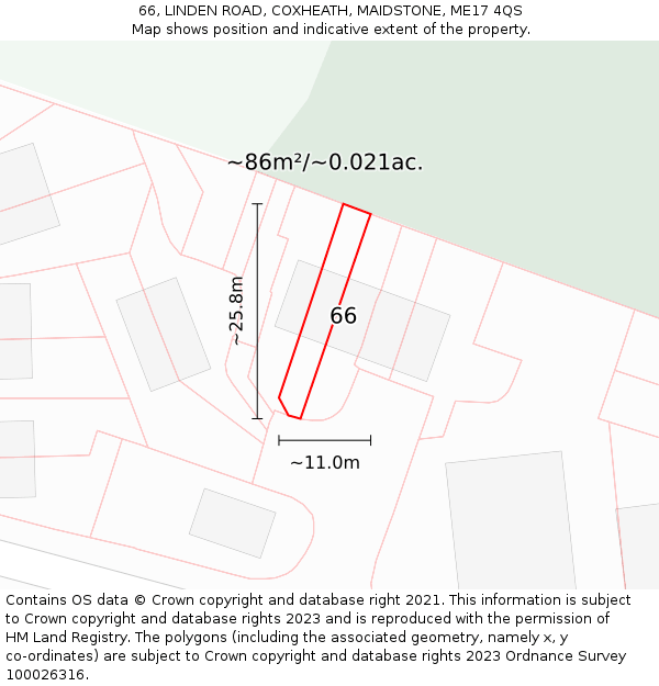 66, LINDEN ROAD, COXHEATH, MAIDSTONE, ME17 4QS: Plot and title map