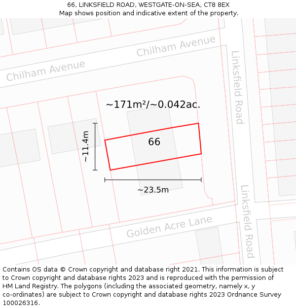 66, LINKSFIELD ROAD, WESTGATE-ON-SEA, CT8 8EX: Plot and title map