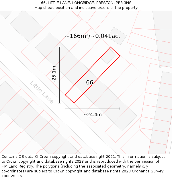 66, LITTLE LANE, LONGRIDGE, PRESTON, PR3 3NS: Plot and title map