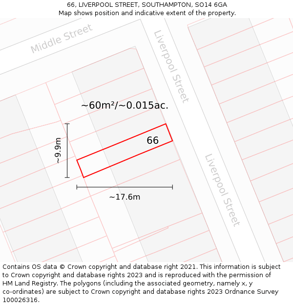 66, LIVERPOOL STREET, SOUTHAMPTON, SO14 6GA: Plot and title map